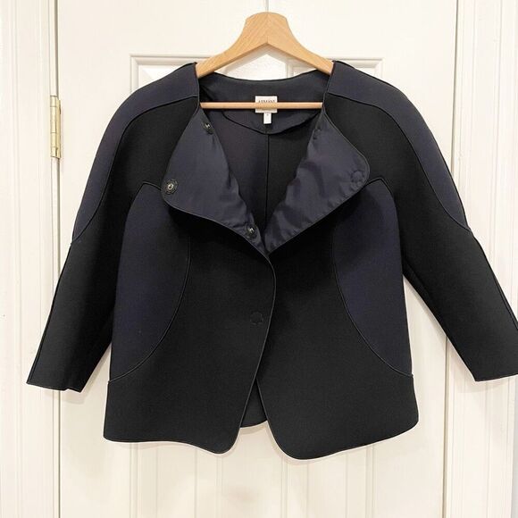 Armani Collezioni Navy Blue Neoprene Cropped Blazer Size 8 - Picture 1 of 5